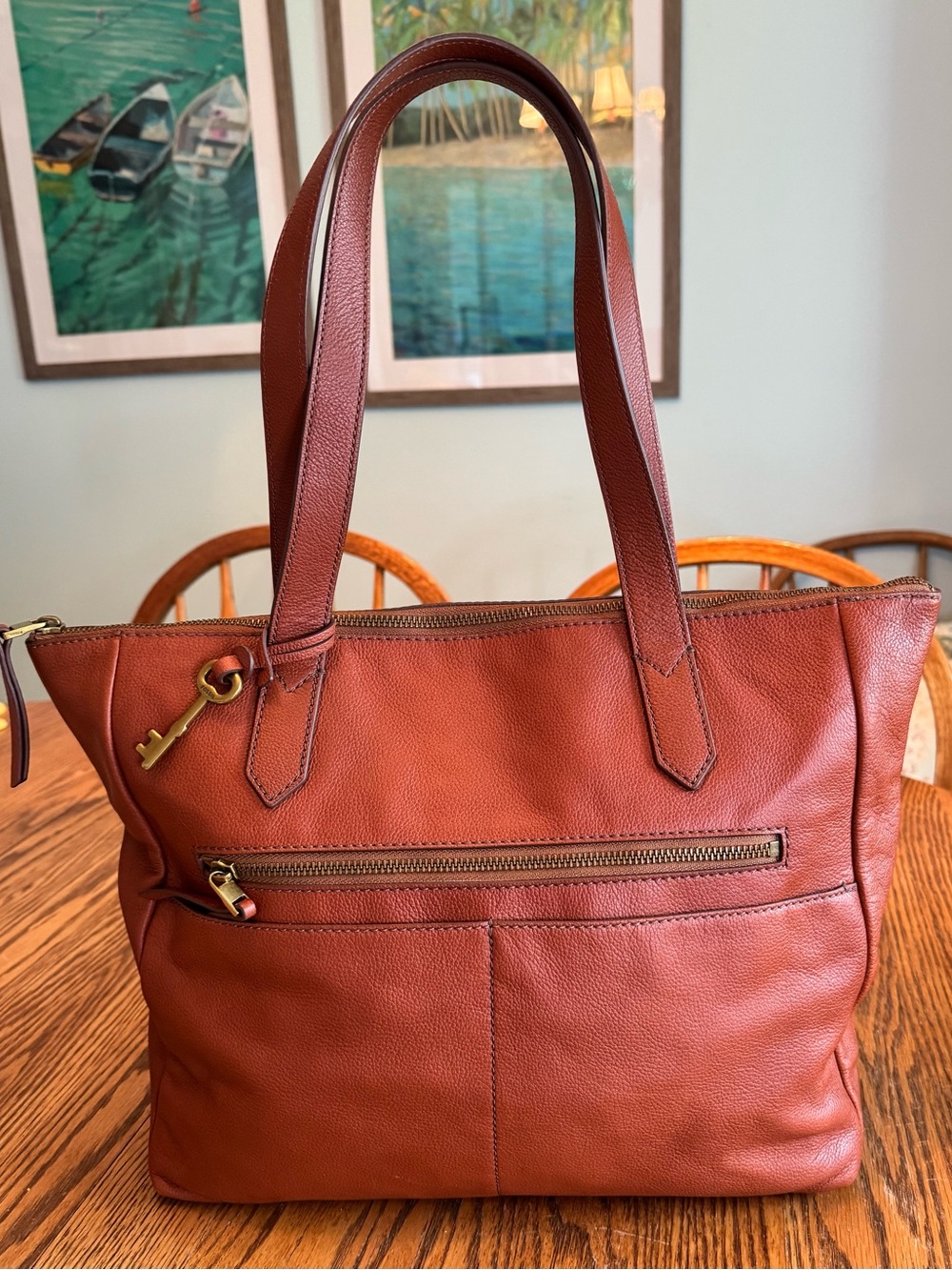 Fossil Rachel Large Brown Leather Tote Bag Handbag Purse
